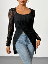 Load image into Gallery viewer, Square Neck Lace Patchwork Long Sleeve T-Shirt
