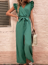 Load image into Gallery viewer, Ruffled Surplice Cap Sleeve Jumpsuit
