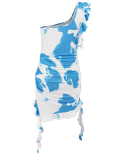 Load image into Gallery viewer, Ruffled Tie-Dye Single Shoulder Mini Dress - hc
