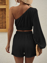 Load image into Gallery viewer, One Shoulder Long Sleeve Top and Shorts Set
