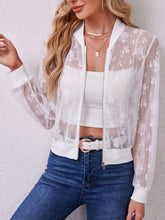 Load image into Gallery viewer, Lace Baseball Collar Zip Up Jacket
