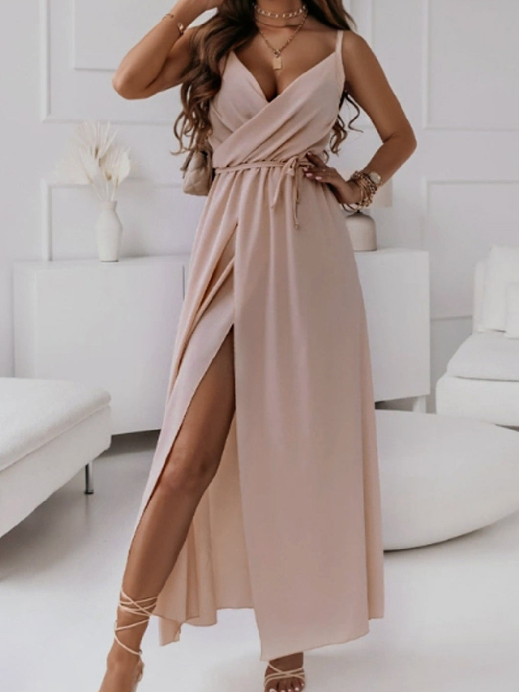 Tied Surplice Sleeveless Midi Cami Dress - hc