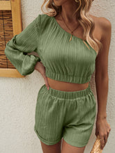 Load image into Gallery viewer, One Shoulder Long Sleeve Top and Shorts Set
