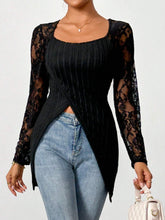 Load image into Gallery viewer, Square Neck Lace Patchwork Long Sleeve T-Shirt
