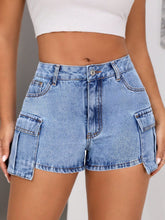 Load image into Gallery viewer, Mid-Rise Waist Denim Shorts with Pockets
