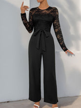 Load image into Gallery viewer, Perfee Lace Round Neck Long Sleeve Jumpsuit
