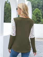 Load image into Gallery viewer, Waffle-Knit Lace Round Neck Long Sleeve T-Shirt
