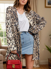 Load image into Gallery viewer, Leopard Lapel Collar Long Sleeve Longline Blazer

