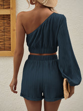 Load image into Gallery viewer, One Shoulder Long Sleeve Top and Shorts Set
