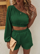 Load image into Gallery viewer, One Shoulder Long Sleeve Top and Shorts Set
