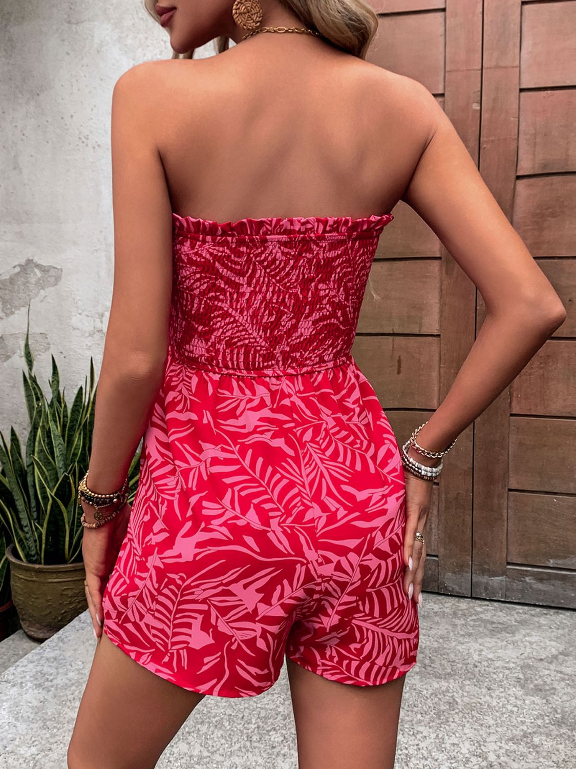 Load image into Gallery viewer, Perfee Smocked Printed Tube Romper with Pockets