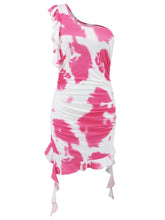 Load image into Gallery viewer, Ruffled Tie-Dye Single Shoulder Mini Dress - hc
