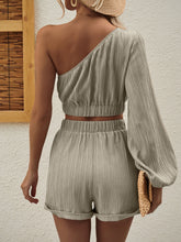 Load image into Gallery viewer, One Shoulder Long Sleeve Top and Shorts Set
