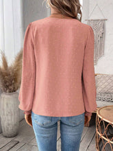 Load image into Gallery viewer, Swiss Dot Lace Detail Notched Long Sleeve Blouse

