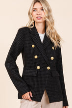 Load image into Gallery viewer, Mittoshop Plaid Texture Double-Breasted Long Sleeve Blazer
