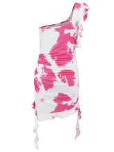 Load image into Gallery viewer, Ruffled Tie-Dye Single Shoulder Mini Dress - hc
