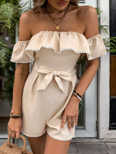 Load image into Gallery viewer, Perfee Tied Ruffled Off-Shoulder Short Sleeve Romper
