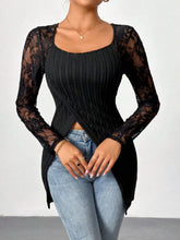 Load image into Gallery viewer, Square Neck Lace Patchwork Long Sleeve T-Shirt
