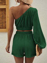 Load image into Gallery viewer, One Shoulder Long Sleeve Top and Shorts Set
