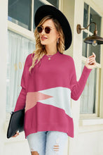 Load image into Gallery viewer, Color Block Round Neck Side Slit Sweater
