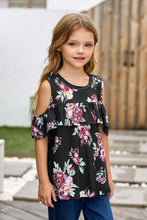 Load image into Gallery viewer, Girls Floral Cold-Shoulder Ruffled shirt
