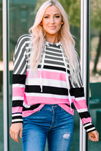 Load image into Gallery viewer, Striped Drawstring Detail Long Sleeve Hoodie
