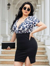 Load image into Gallery viewer, Plus Size Slit Printed Surplice Wrap Dress
