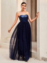 Load image into Gallery viewer, Sequin Strapless Spliced Tulle Dress - hc
