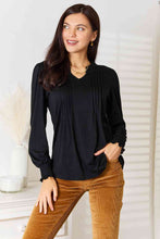 Load image into Gallery viewer, Double Take Ruched Notched Neck Puff Sleeve Blouse
