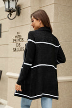 Load image into Gallery viewer, Striped Contrast Open Front Lapel Collar Cardigan with Pockets
