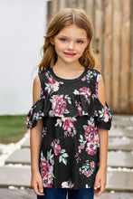 Load image into Gallery viewer, Girls Floral Cold-Shoulder Ruffled shirt
