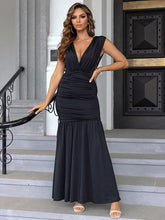 Load image into Gallery viewer, Ruched Plunge Sleeveless Maxi Dress - hc
