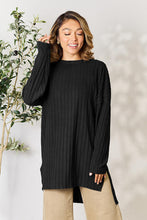 Load image into Gallery viewer, Basic Bae Full Size Ribbed Round Neck Long Sleeve Slit Top
