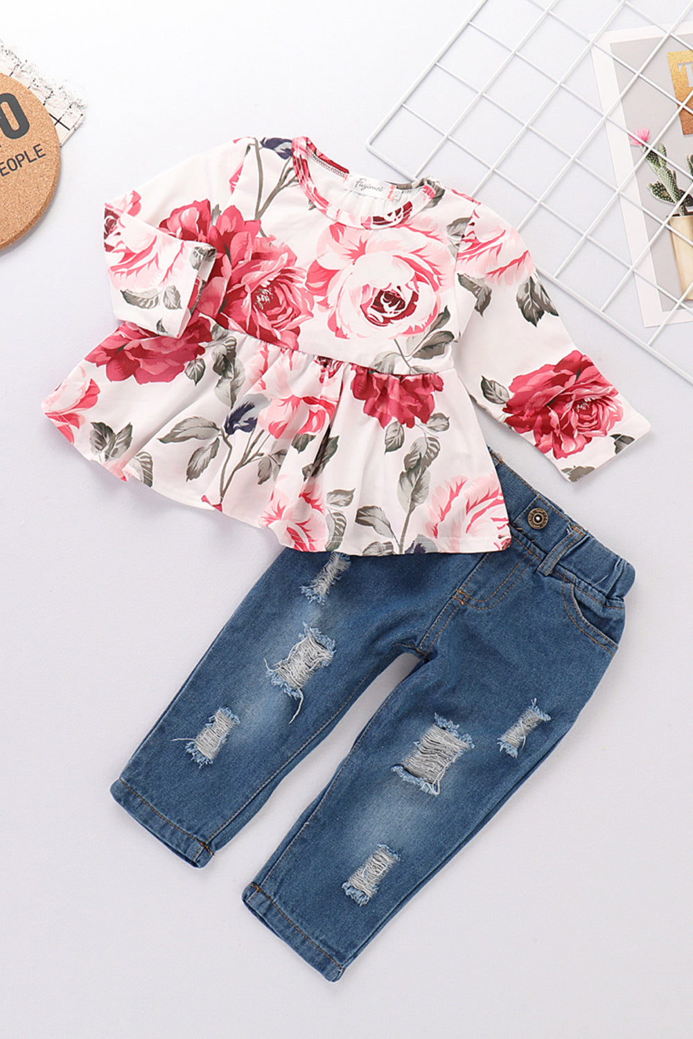 Girls Floral Babydoll shirt and Jeans Set