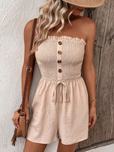 Load image into Gallery viewer, Decorative Button Smocked Strapless Romper
