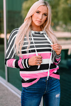 Load image into Gallery viewer, Striped Drawstring Detail Long Sleeve Hoodie
