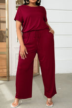 Load image into Gallery viewer, Plus Size Drawstring Waist Short Sleeve Jumpsuit
