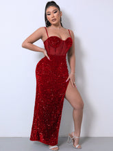 Load image into Gallery viewer, Sequin Spliced Mesh Adjustable Strap Dress - hc
