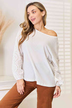 Load image into Gallery viewer, Double Take Eyelet Dropped Shoulder Round Neck Blouse
