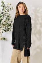 Load image into Gallery viewer, Basic Bae Full Size Ribbed Round Neck Long Sleeve Slit Top
