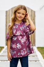 Load image into Gallery viewer, Girls Floral Cold-Shoulder Ruffled shirt
