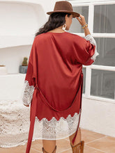 Load image into Gallery viewer, Plus Size Lace Patchwork Tie Front Robe lingerie
