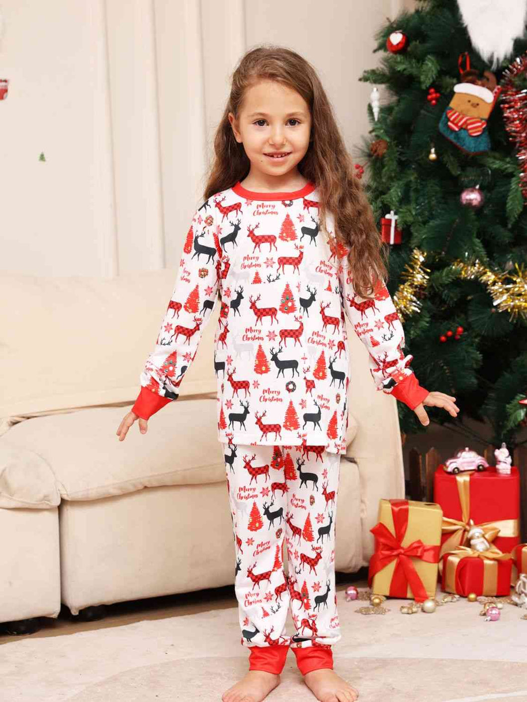 Reindeer Print Top and Pants Set - pjs