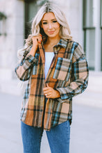 Load image into Gallery viewer, Plaid Curved Hem Shirt Jacket with Breast Pockets
