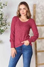 Load image into Gallery viewer, Double Take Ribbed Round Neck Lantern Sleeve Blouse
