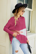 Load image into Gallery viewer, Color Block Round Neck Side Slit Sweater
