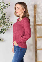 Load image into Gallery viewer, Double Take Ribbed Round Neck Lantern Sleeve Blouse
