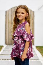 Load image into Gallery viewer, Girls Floral Cold-Shoulder Ruffled shirt
