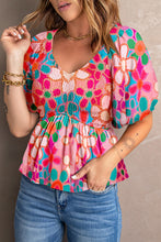 Load image into Gallery viewer, Printed V-Neck Babydoll Blouse
