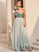 Load image into Gallery viewer, Sequin Strapless Spliced Tulle Dress - hc
